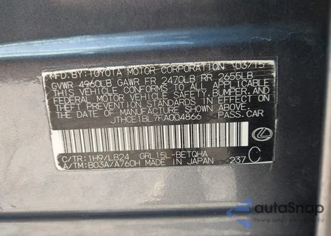 2015 Lexus Gs 350 from USA, damaged, VIN JTHCE1BL7FA004866